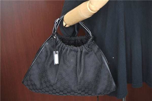 Authentic GUCCI Hand Bag Purse GG Canvas Leather 76554 Black J5977