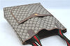 Authentic GUCCI Web Sherry Line Shoulder Tote Bag GG PVC Leather Brown J5978