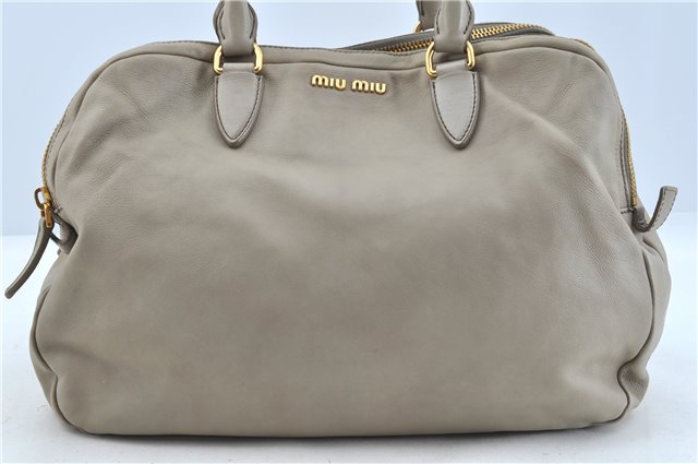 Authentic MIU MIU Leather 2Way Shoulder Cross Body Hand Bag Gray J5986