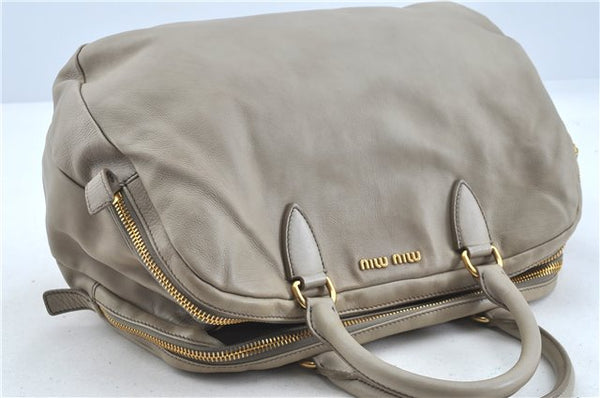 Authentic MIU MIU Leather 2Way Shoulder Cross Body Hand Bag Gray J5986