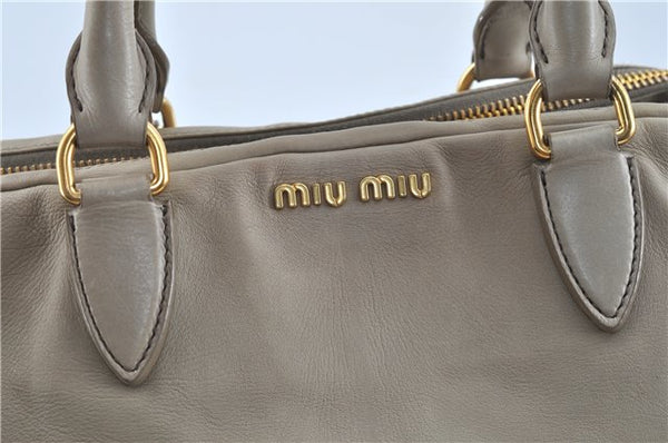 Authentic MIU MIU Leather 2Way Shoulder Cross Body Hand Bag Gray J5986