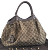 Authentic GUCCI Sukey Shoulder Hand Tote Bag GG Canvas Leather Brown J5989
