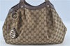 Authentic GUCCI Sukey Shoulder Hand Tote Bag GG Canvas Leather Brown J5989