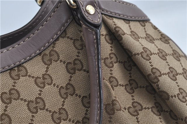 Authentic GUCCI Sukey Shoulder Hand Tote Bag GG Canvas Leather Brown J5989
