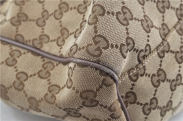Authentic GUCCI Sukey Shoulder Hand Tote Bag GG Canvas Leather Brown J5989