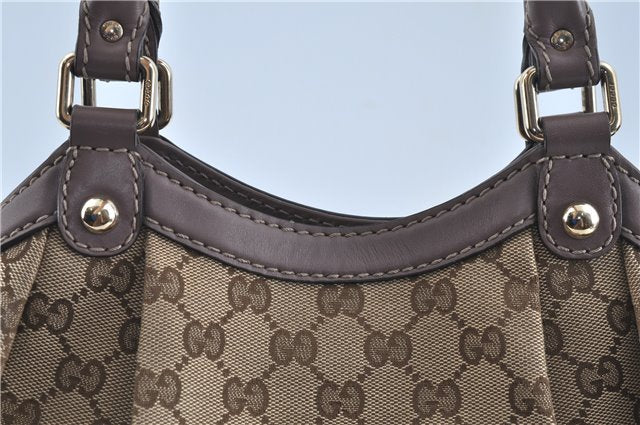 Authentic GUCCI Sukey Shoulder Hand Tote Bag GG Canvas Leather Brown J5989