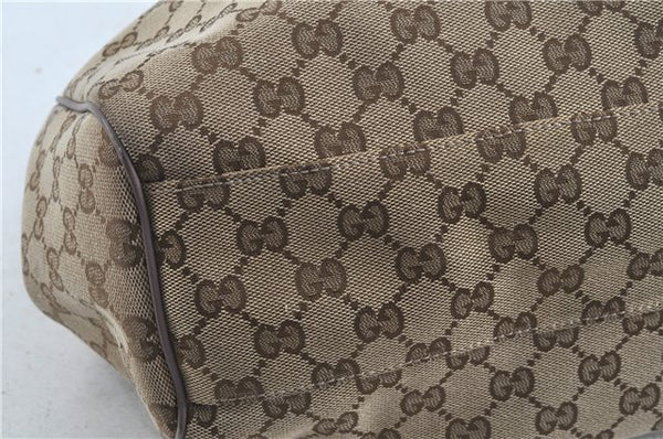 Authentic GUCCI Sukey Shoulder Hand Tote Bag GG Canvas Leather Brown J5989