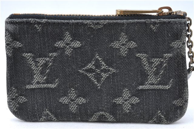 Auth Louis Vuitton Monogram Denim Pochette Cles Coin Purse Black M95616 LV J5990