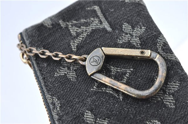 Auth Louis Vuitton Monogram Denim Pochette Cles Coin Purse Black M95616 LV J5990