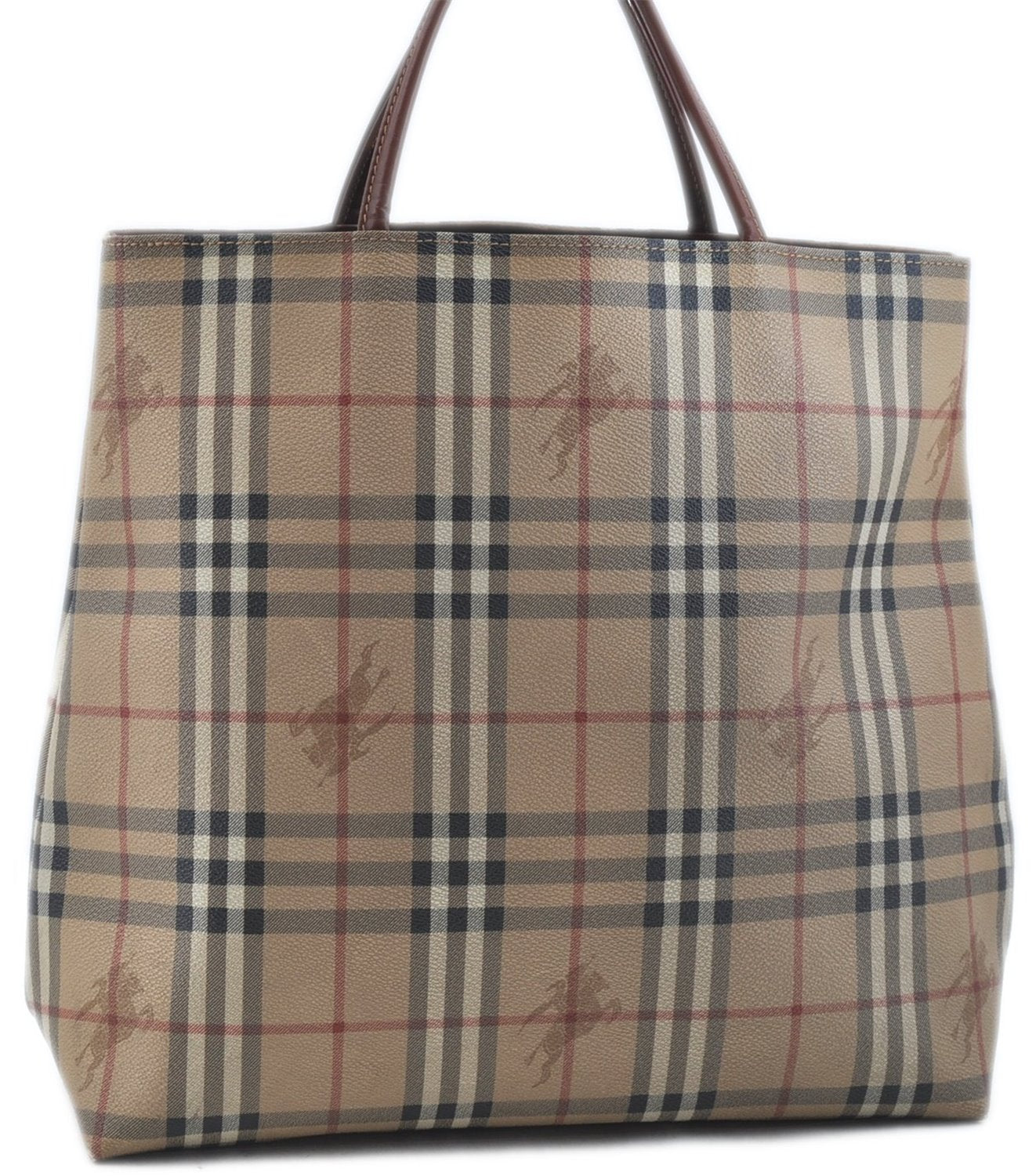 Authentic BURBERRY Vintage Nova Check PVC Hand Tote bag Brown Beige J5994