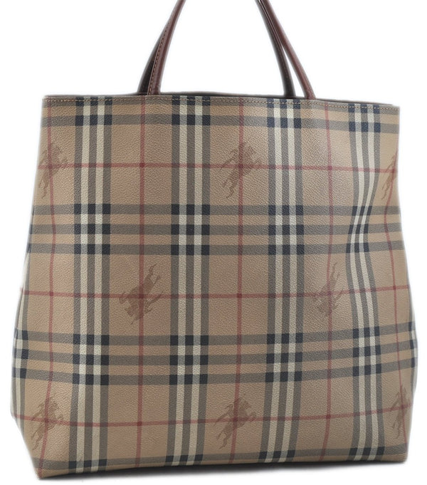 Authentic BURBERRY Vintage Nova Check PVC Hand Tote bag Brown Beige J5994