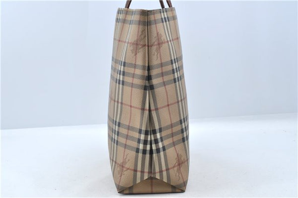 Authentic BURBERRY Vintage Nova Check PVC Hand Tote bag Brown Beige J5994