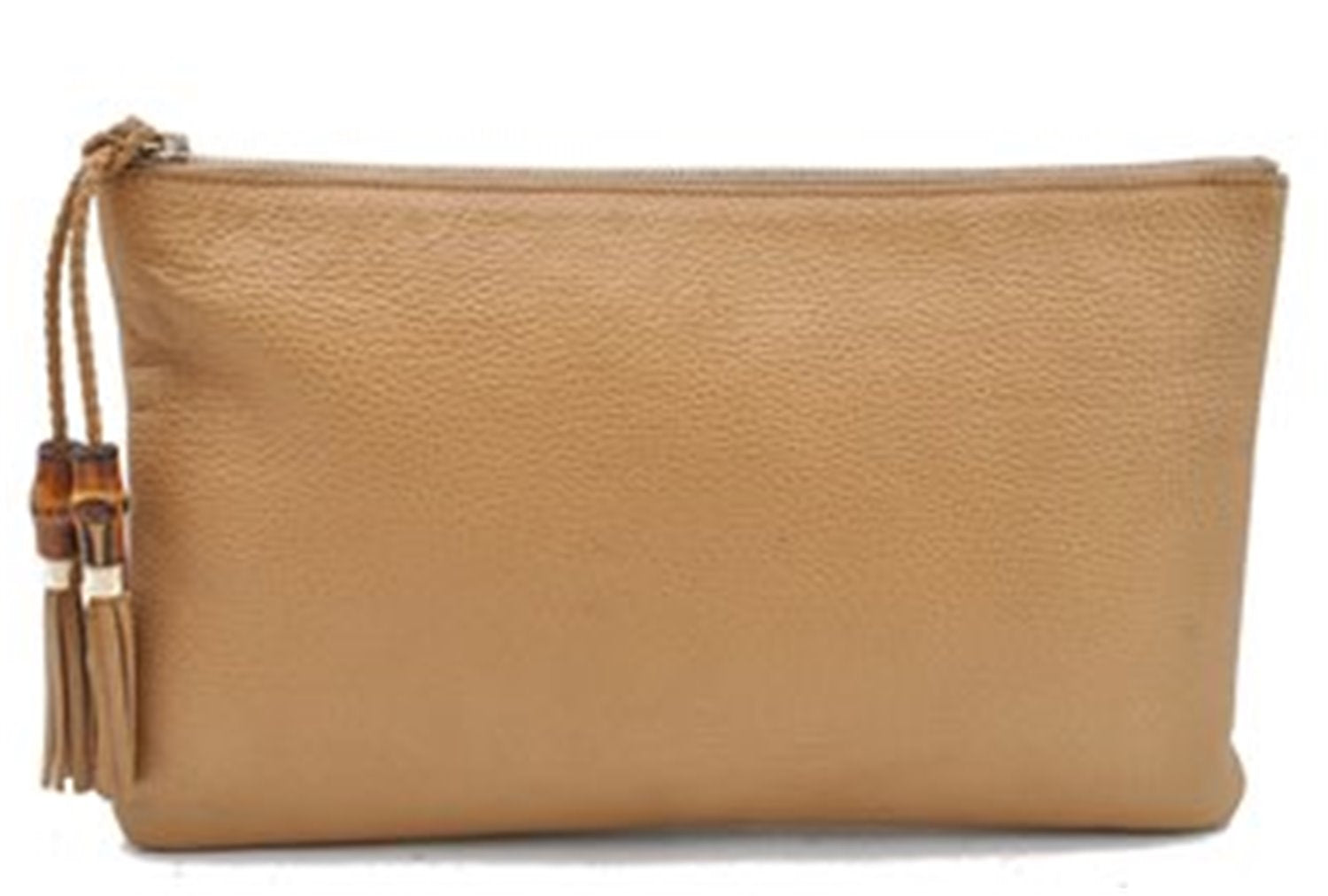 Authentic GUCCI Bamboo Clutch Hand Bag Leather 376858 Beige J5996