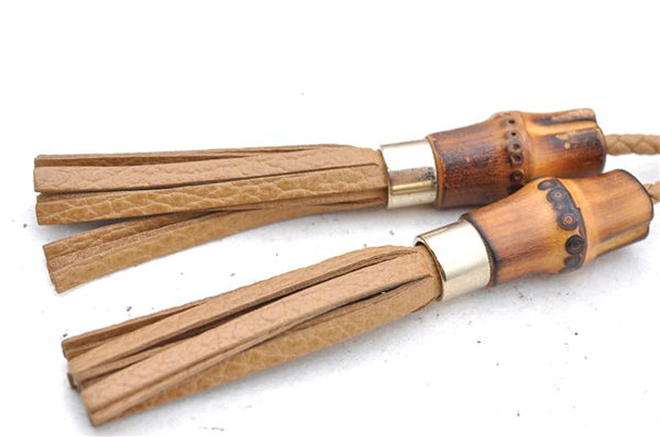 Authentic GUCCI Bamboo Clutch Hand Bag Leather 376858 Beige J5996