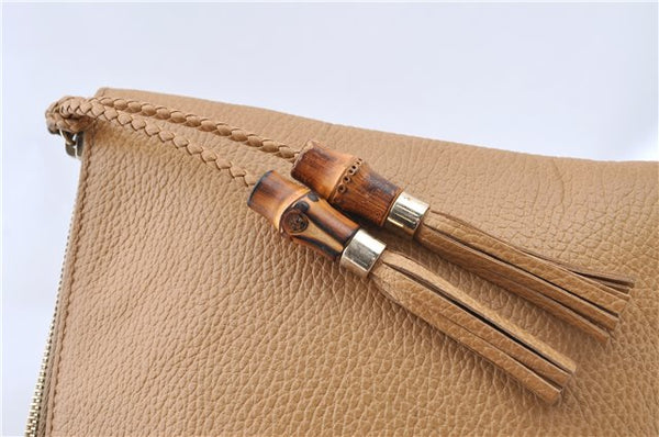 Authentic GUCCI Bamboo Clutch Hand Bag Leather 376858 Beige J5996
