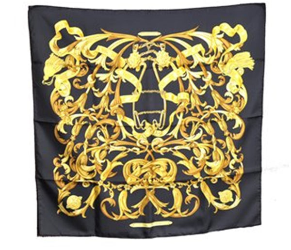 Authentic HERMES Carre 90 Scarf "Le Mors a la Conetable" Silk Black Box J6000