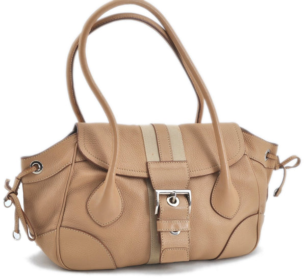 Authentic PRADA Leather Nappa Shoulder Hand Bag Purse Beige J6002