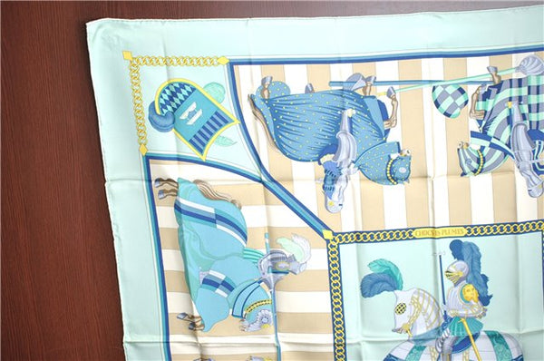 Authentic HERMES Carre 90 Scarf "CHOCSENPLUMES" Silk Light Blue J6003