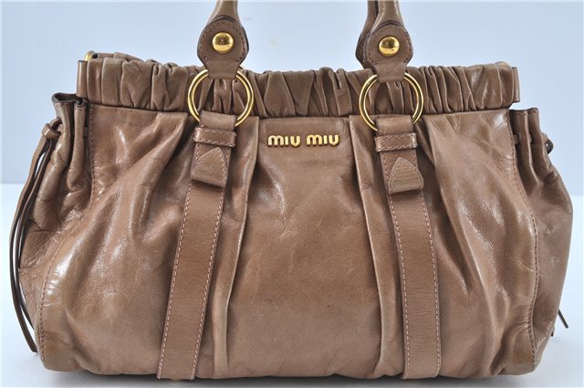 Authentic MIU MIU Leather 2Way Shoulder Hand Bag Purse Brown J6011