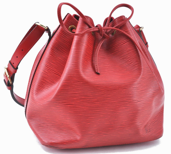 Authentic Louis Vuitton Epi Petit Noe Shoulder Drawstring Bag M44107 Red J6014