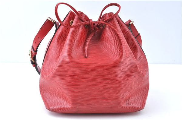 Authentic Louis Vuitton Epi Petit Noe Shoulder Drawstring Bag M44107 Red J6014