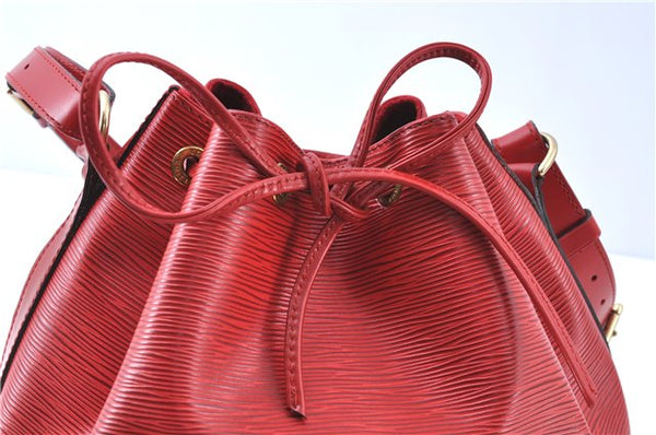Authentic Louis Vuitton Epi Petit Noe Shoulder Drawstring Bag M44107 Red J6014