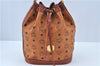 Authentic MCM Visetos Leather Vintage Shoulder Drawstring Bag Purse Brown J6024