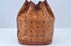 Authentic MCM Visetos Leather Vintage Shoulder Drawstring Bag Purse Brown J6024