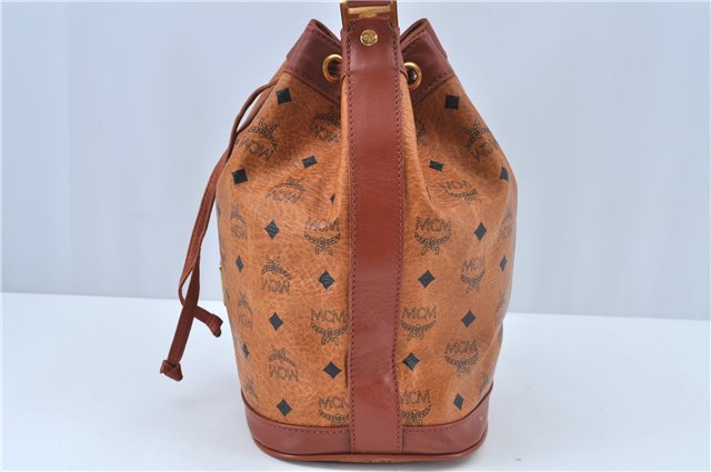 Authentic MCM Visetos Leather Vintage Shoulder Drawstring Bag Purse Brown J6024