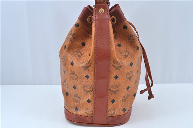 Authentic MCM Visetos Leather Vintage Shoulder Drawstring Bag Purse Brown J6024