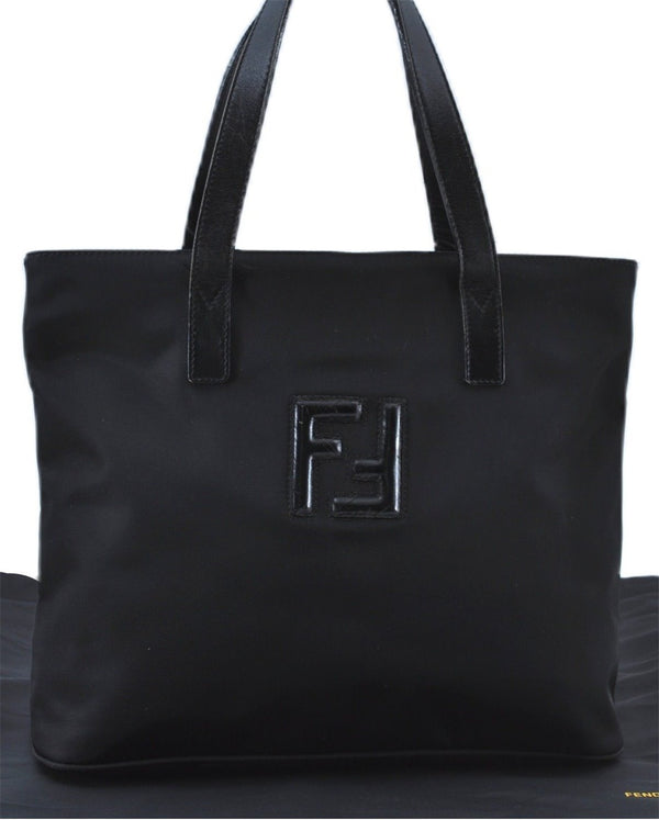 Authentic FENDI Shoulder Tote Bag Purse Nylon Leather Black J6027