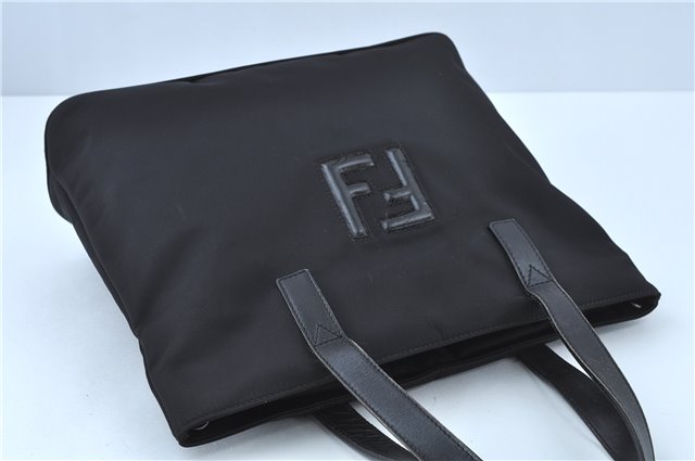 Authentic FENDI Shoulder Tote Bag Purse Nylon Leather Black J6027