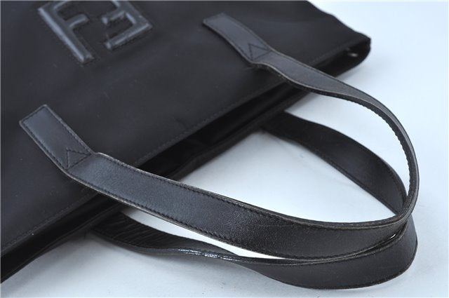Authentic FENDI Shoulder Tote Bag Purse Nylon Leather Black J6027