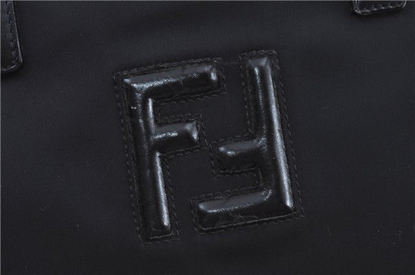 Authentic FENDI Shoulder Tote Bag Purse Nylon Leather Black J6027