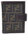 Authentic FENDI Zucca Notebook Cover Canvas Leather Brown Black J6031