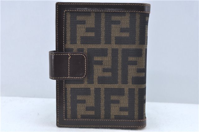 Authentic FENDI Zucca Notebook Cover Canvas Leather Brown Black J6031