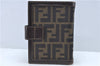 Authentic FENDI Zucca Notebook Cover Canvas Leather Brown Black J6031