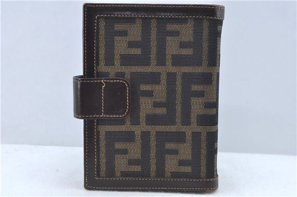 Authentic FENDI Zucca Notebook Cover Canvas Leather Brown Black J6031