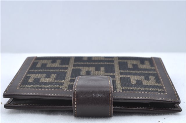 Authentic FENDI Zucca Notebook Cover Canvas Leather Brown Black J6031