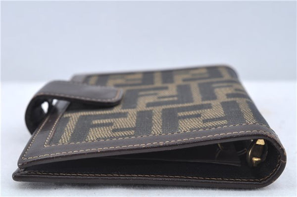 Authentic FENDI Zucca Notebook Cover Canvas Leather Brown Black J6031