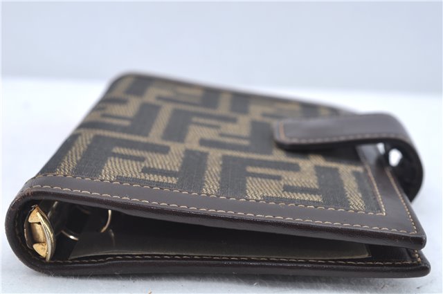 Authentic FENDI Zucca Notebook Cover Canvas Leather Brown Black J6031
