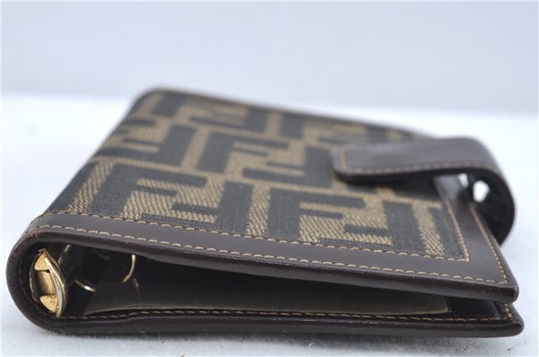 Authentic FENDI Zucca Notebook Cover Canvas Leather Brown Black J6031