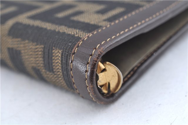 Authentic FENDI Zucca Notebook Cover Canvas Leather Brown Black J6031