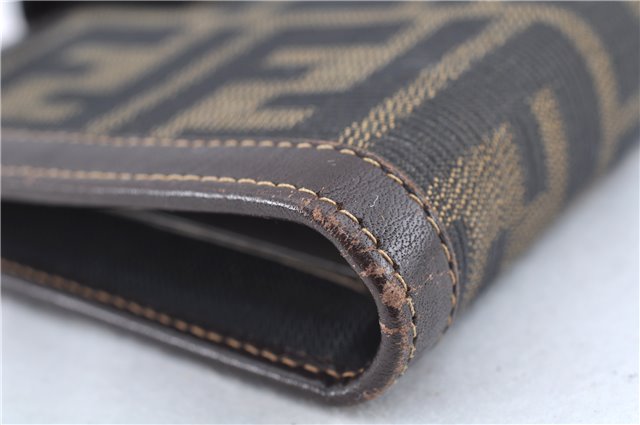 Authentic FENDI Zucca Notebook Cover Canvas Leather Brown Black J6031
