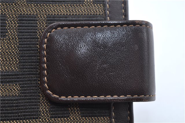 Authentic FENDI Zucca Notebook Cover Canvas Leather Brown Black J6031