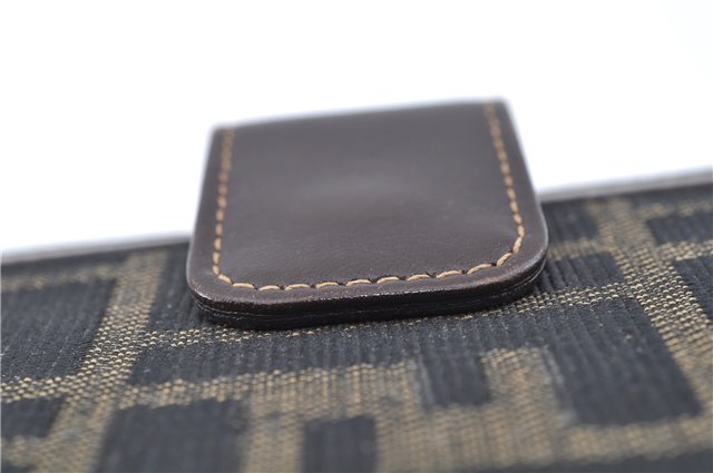 Authentic FENDI Zucca Notebook Cover Canvas Leather Brown Black J6031