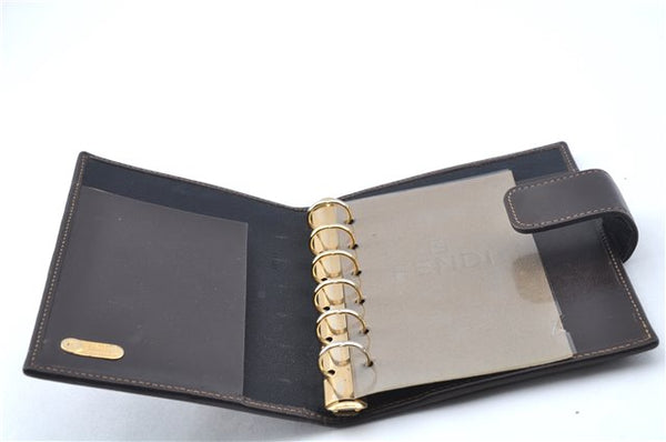 Authentic FENDI Zucca Notebook Cover Canvas Leather Brown Black J6031
