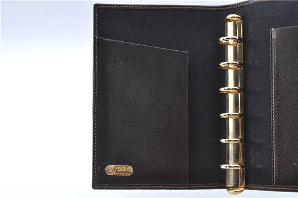 Authentic FENDI Zucca Notebook Cover Canvas Leather Brown Black J6031