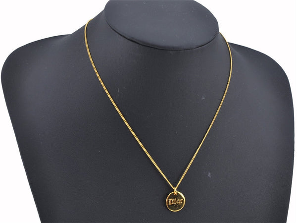 Authentic Christian Dior Logo Gold Plating Necklace Pendant CD J6056