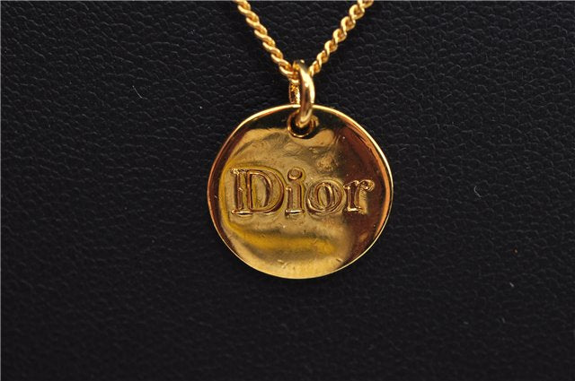 Authentic Christian Dior Logo Gold Plating Necklace Pendant CD J6056